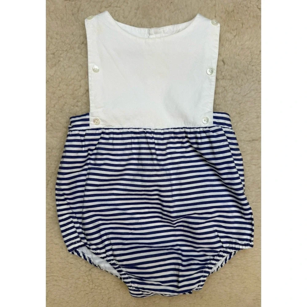 Jacadi Paris Baby Clothes 12M Striped Nautical Bloomer Romper Coastal Designer